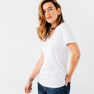 Encircled White Nomadic V Neck T Shirt